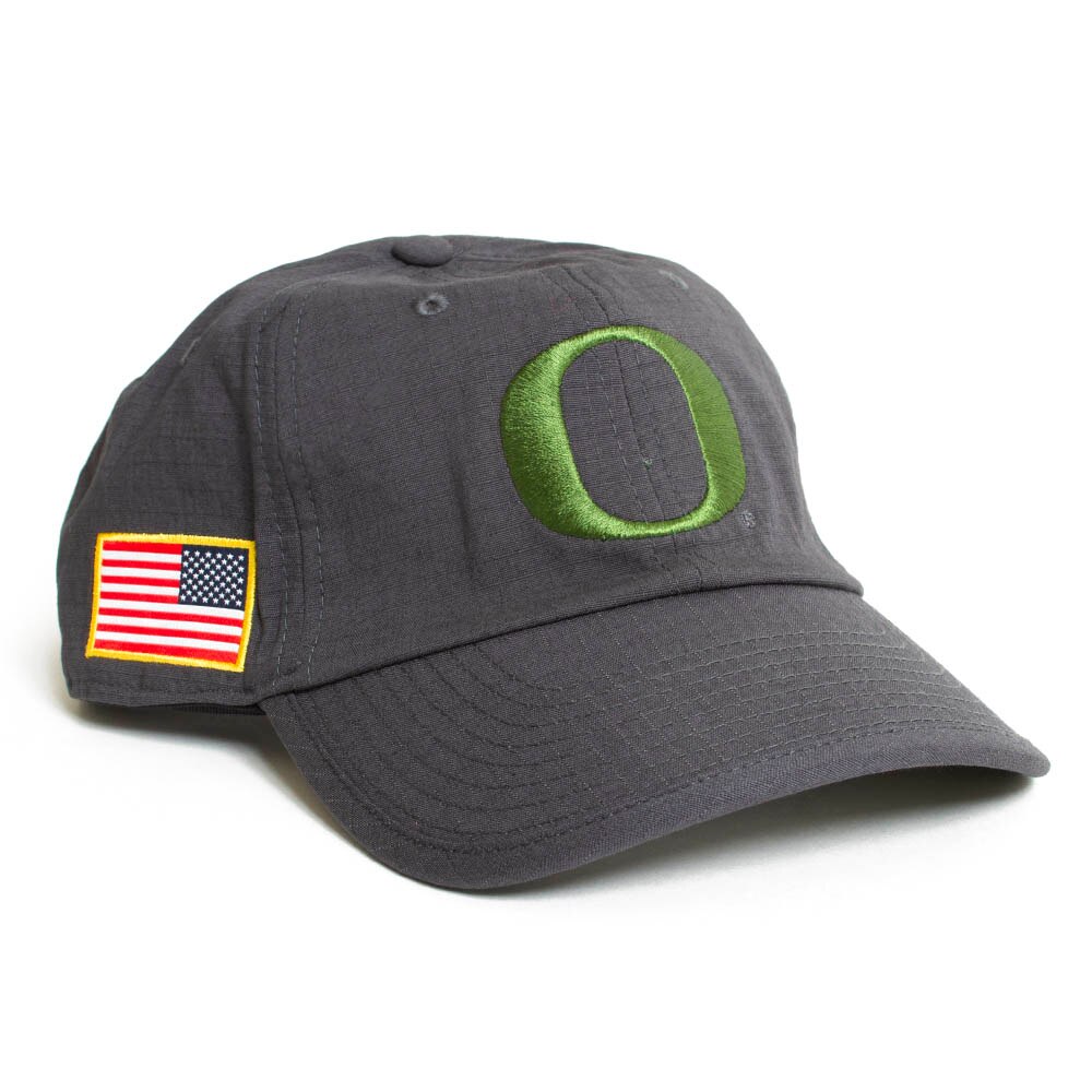 Classic Oregon O, Nike, Grey, Curved Bill, Accessories, Unisex, Canvas, Military, Side Flag, Adjustable, Hat, 578120